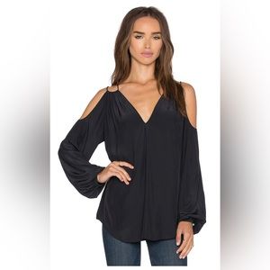 Ramy Brook Cold Shoulder Top Gigi Black Stretch Silk Blouse Size Extra Small